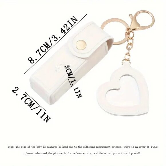 Cute Pink Mini Lipstick Holder Sleeve Keychain with Heart Shaped Mirror - Picture 7 of 7